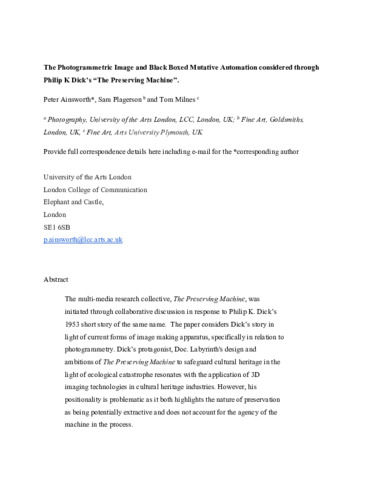 First page of The Photogrammetric Image and Black-Boxed Mutative Automation article